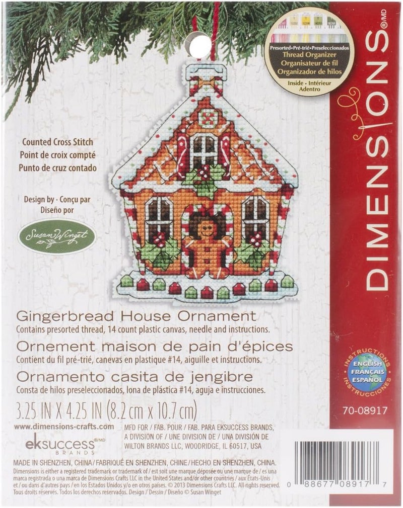 Dimensions Counted Cross Stitch Gingerbread House Christmas Ornament Kit, 3.5'' W x 4.5'' H - Image 1